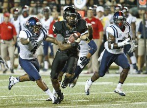 One thing that makes Matthews special is his ability to run after the catch, as he did here in Vandy’s 2013 season opener. / Photo by John Russell, courtesy Vanderbilt University Matthews’ teammates nicknamed him “Sasquatch” because of his ability to avoid being caught. / Photo courtesy Vanderbilt University Matthews celebrates with fans after their win over Massachusetts at Gillette Stadium in Foxborough, Mass. Sept. 2013. / Photo by Winslow Townson, courtesy Vanderbilt University