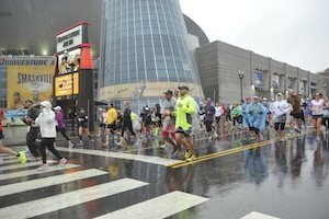 The starting line for the 2014 St. Jude Country Music Marathon was moved from Centennial Park down to Lower Broadway to give participants more of a view of downtown / Courtesy of Competitor Group