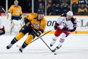Twenty four year old Swiss defenseman Roman Josi, teams with Captain Shea Weber to provide the steady defense that is ranked #1 in the NHL thus far this season. PHOTO COURTESY OF JOHN RUSSELL.