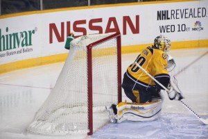 Carter Hutton, who won 21 games as a rookie last season is called upon to start in goal over the next few weeks.