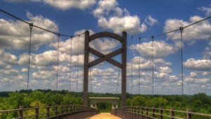 The pedestrian bridge at Two Rivers Park crosses the Cumberland River to connect the Shelby Bottoms and Two Rivers greenways. PHOTO COURTESY BIKE THE GREENWAY NASHVILLE.