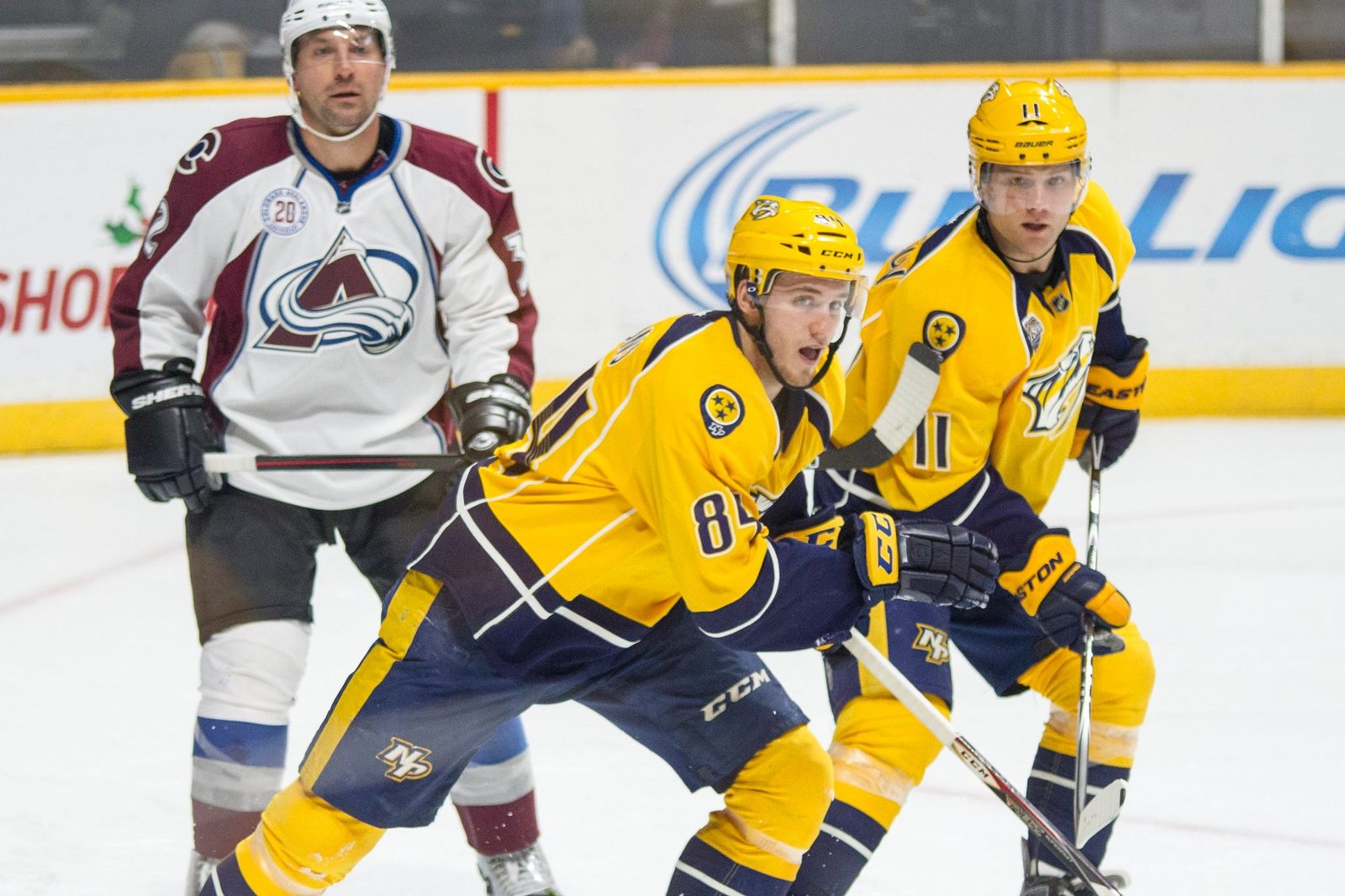 Seen here wearing #84, Colton Sissons was recalled from Milwaukee due to an injury sidelining fourth line center Paul Gaustad. Sissons paid immediate dividends in his new number (#10) chipping in a goal and an assist in the win vs. Winnipeg. PHOTO BY DAVID McCARGAR
