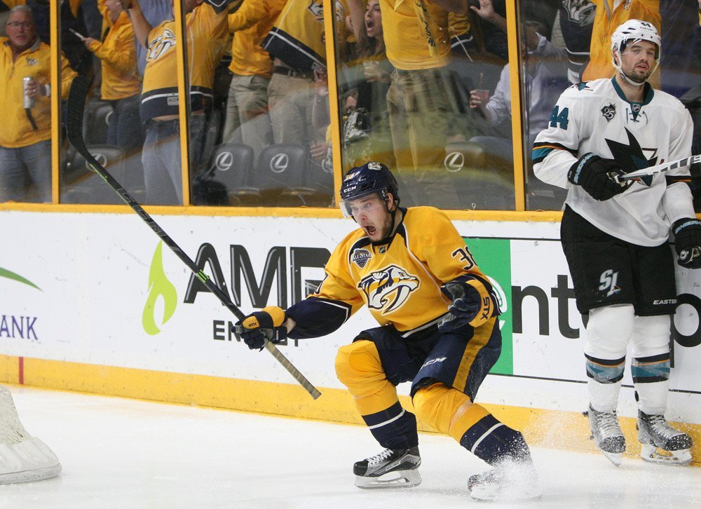 Viktor Arvidsson sent Preds fans home happy with his overtime winner in Game 6 at Bridgestone Arena. PHOTO COURTESY NASHVILLE PREDATORS
