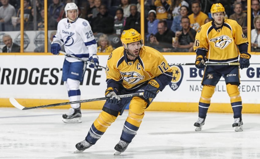 Replacing Shea Weber as the Predators on-ice Captain, 36-year-old Mike Fisher exhibits strong leadership qualities and is respected throughout the NHL. His consistent play at both ends of the ice helps keep Nashville a favorite each time they play the game. PHOTO COURTESY NASHVILLE PREDATORS