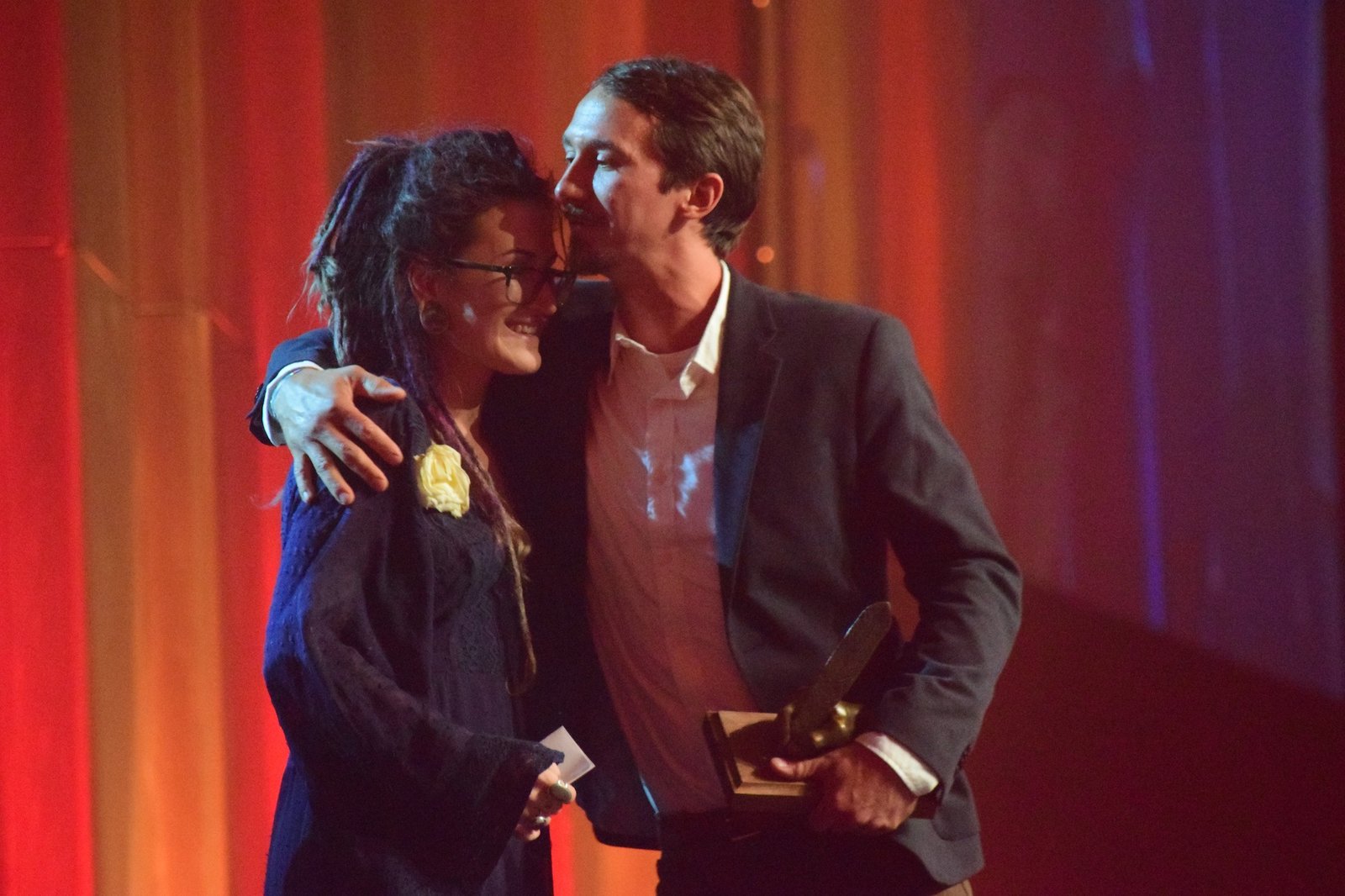Katie Belle Van Zandt and Will Van Zandt accepting on behalf of their father, Townes Van Zandt. PHOTO BY BEV MOSER/COURTESY OF NASHVILLE SONGWRITERS HALL OF FAME