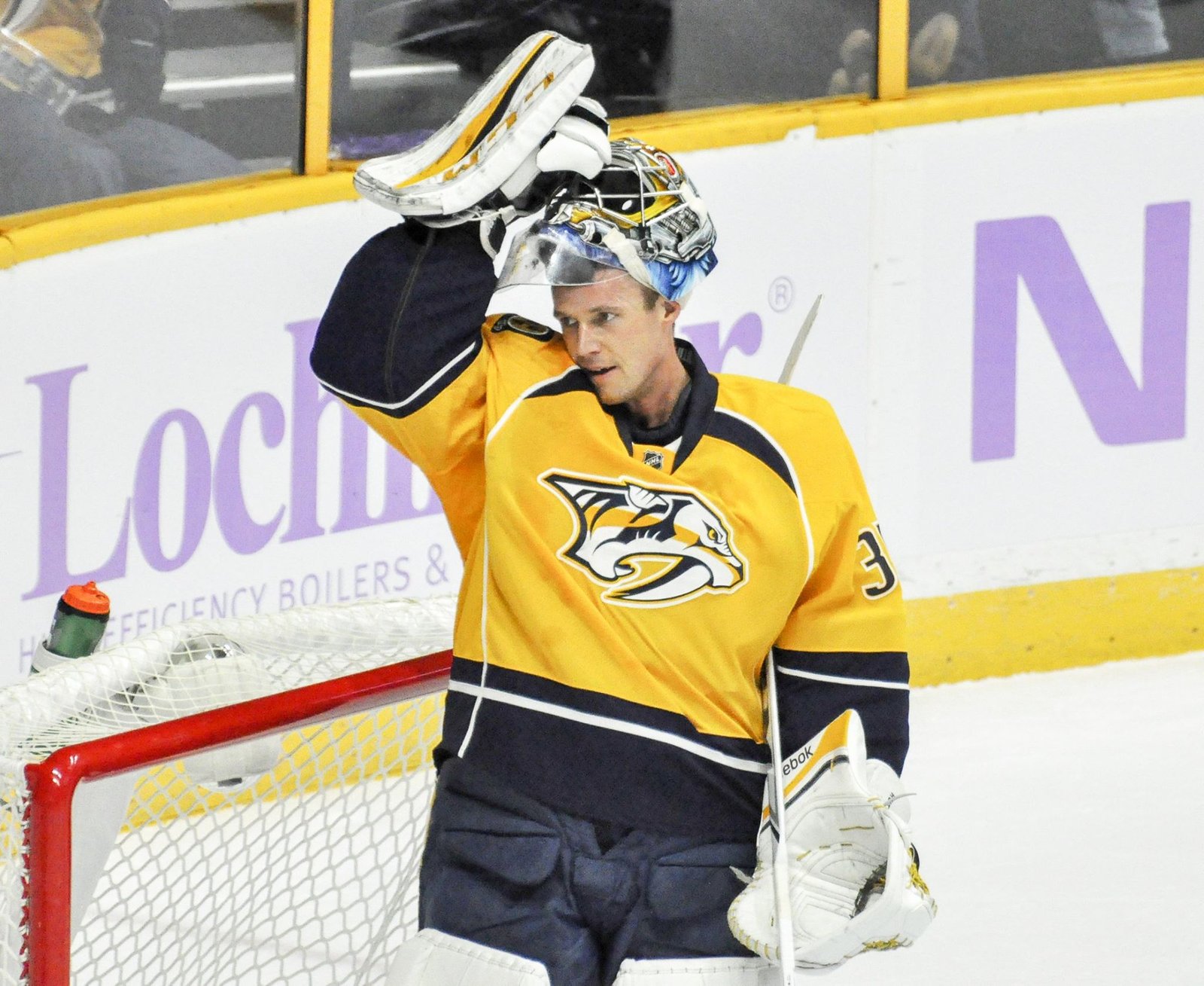 Although recently sidelined for a game with a lower-body injury, Pekka Rinne was voted #3 star last week by the National Hockey League. His current Goals Against Average (2.13) and Save Percentage (.930) rank among the highest of his long, storied career. PHOTO COURTESY SLAPSHOT RADIO