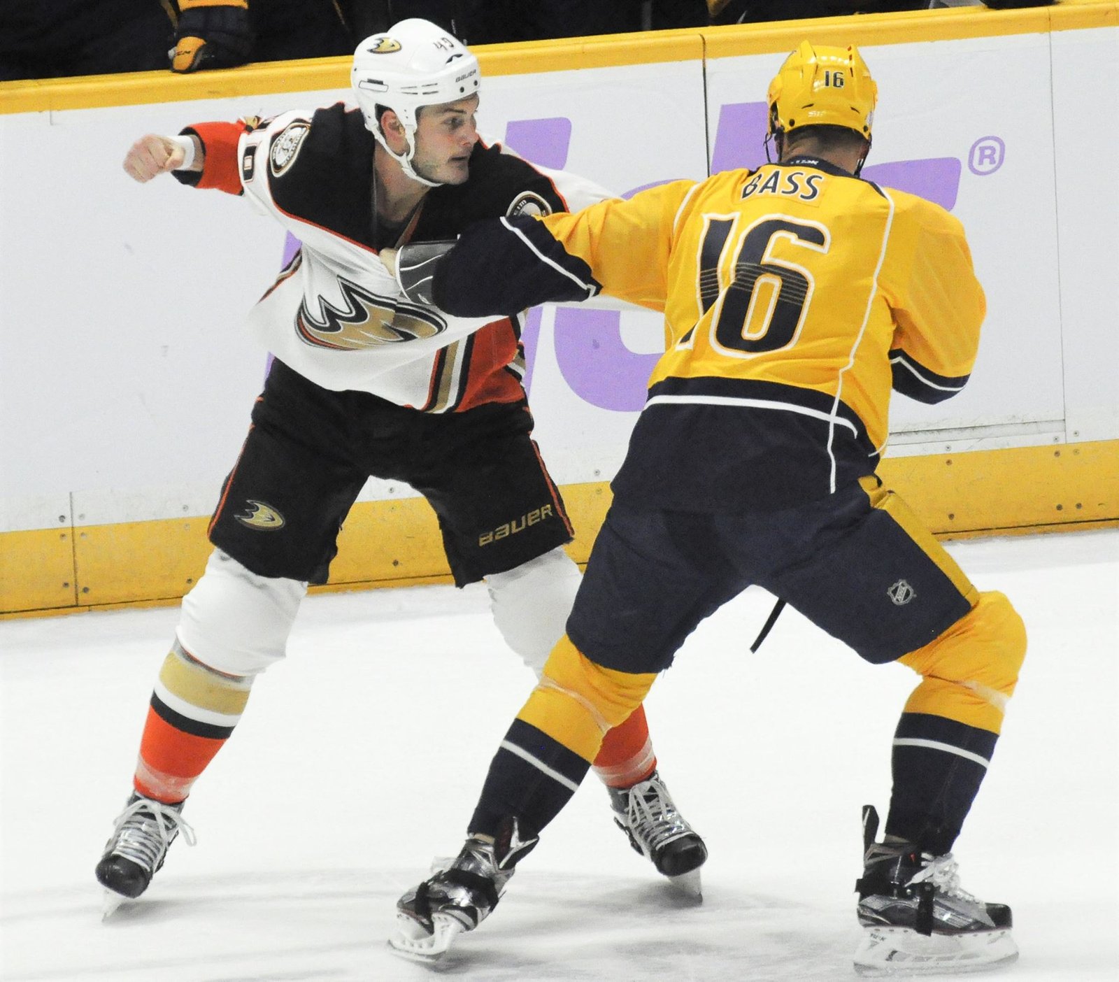 Cody Bass has supplied some extra punch in the lineup, using his fists to incite both the crowd and his teammates. The journeyman forward has gained a role with Nashville and provides energy as well as some smart defensive play up front. PHOTO COURTESY SLAPSHOT RADIO