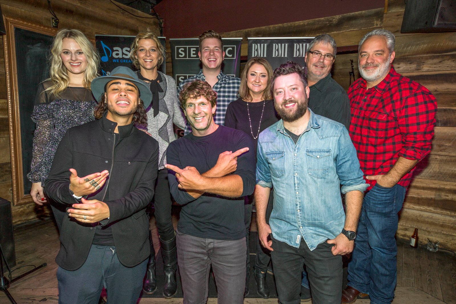 Front row: Co-writers Shy Carter, Billy Currington and Cary Barlowe. Back row: ASCAP's Beth Brinker, SESAC's Shannan Hatch, BMI's Josh Tomlinson, Major Bob Music's Tina Crawford, BMG's Chris Oglesby and Mercury Nashville's Damon Moberly. PHOTO BY ED RODE, COURTESY OF ASCAP